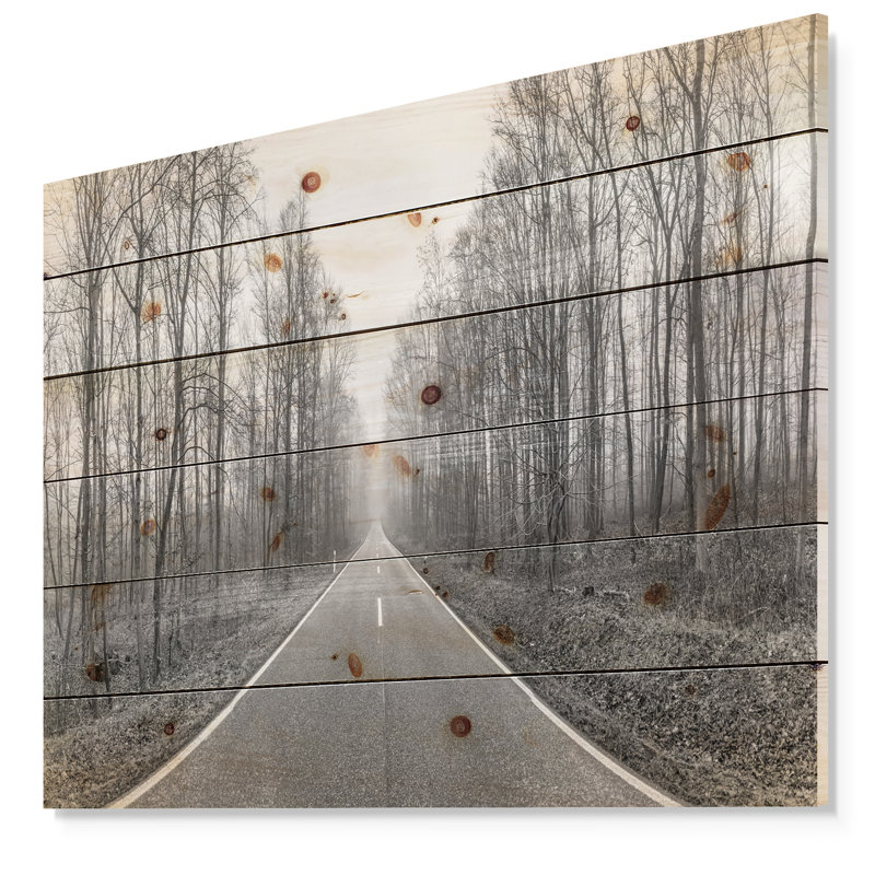 «Black and White Freeway in Forest», reproduction d'art paysage, H 15 po x l 20 po x P 1 po, Bois