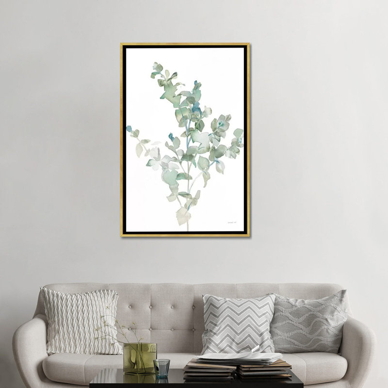 " Eucalyptus II Cool " Painting, 48" H x 32" W x 1.5" D, Gold Framed Canvas, No Mat