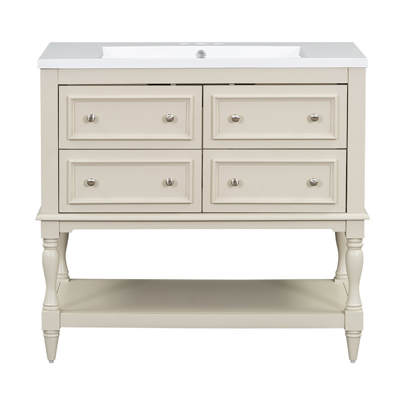 Ensemble de meuble-lavabo sur pied avec 4 tiroirs, Beige