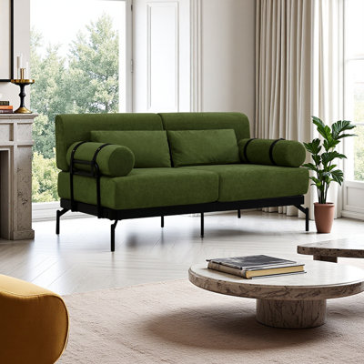 Canapé moderne de 59 po avec ports USB, structure en métal et accoudoirs cylindriques, canapé en chenille 2 places pour le salon