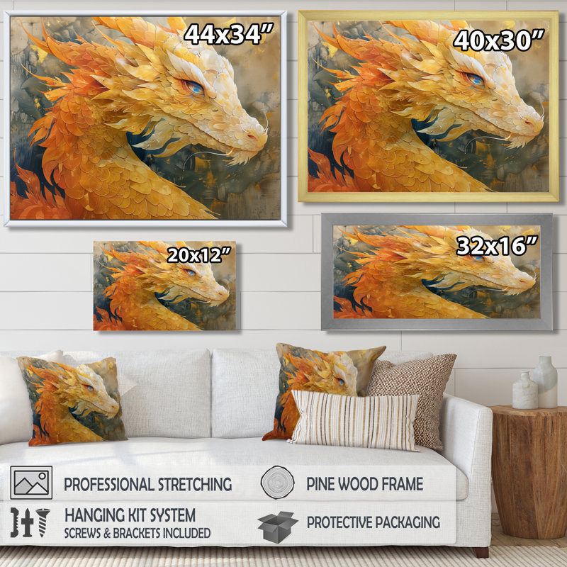 Wattson - Dragons Wall Art Living Room, Toile encadrée noire simple, H 12 po x l 20 po x P 1 po