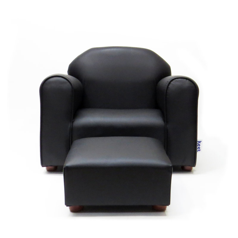 Kids 9'' Club Chair Chair and Ottoman, Black