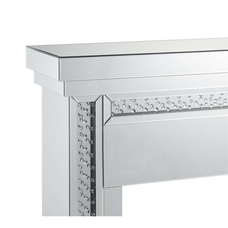 Wood and Mirror Electric Fireplace with Embedded Faux Crystals, Clear