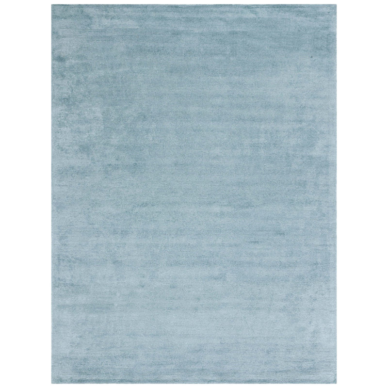 Tapis bleu uni en viscose / laine touffeté à la main Himalaya, Rectangle 8 pi x 10 pi