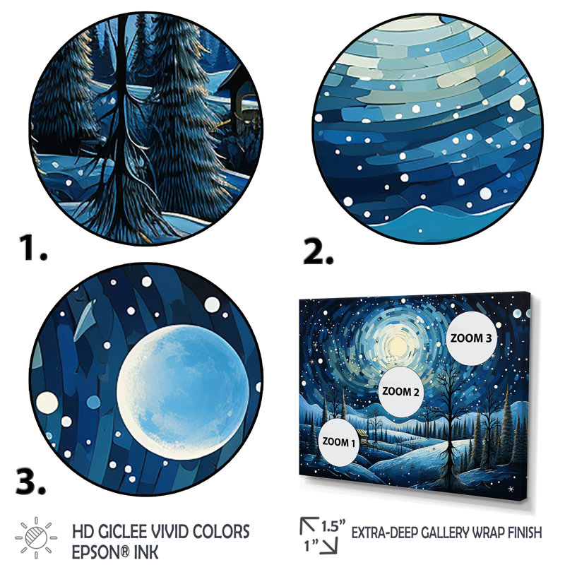«Winter Christmas Landscape At Night - Winter Landscape», art mural, Cadre flottant brun, H 24 po x l 32 po x P 1 po