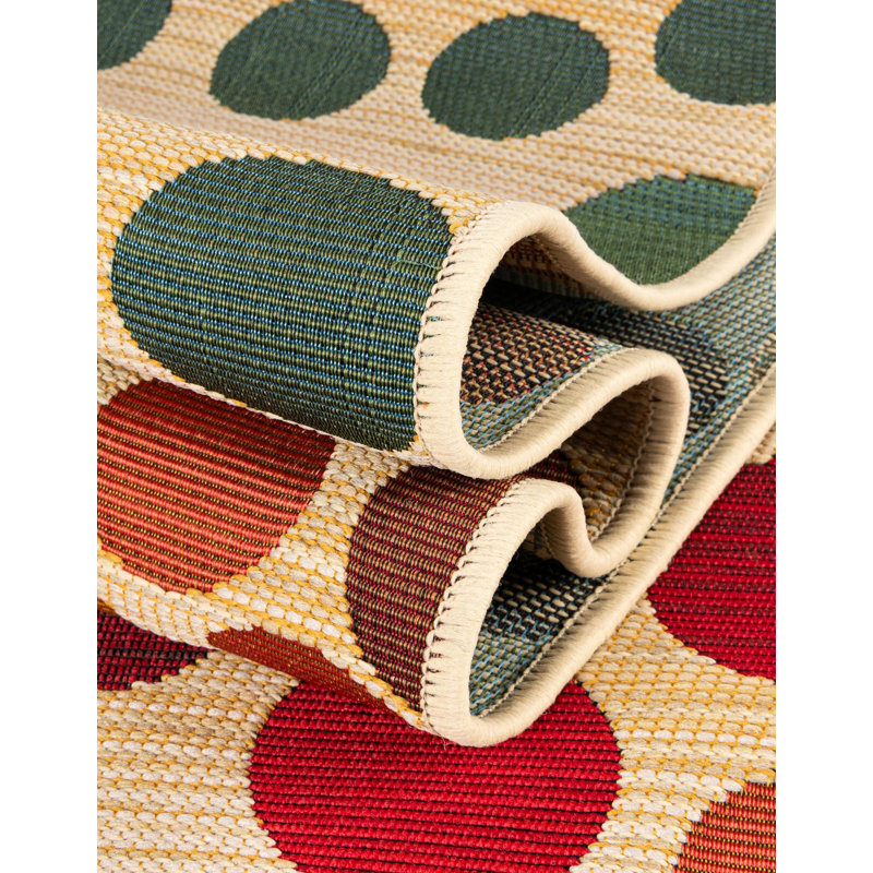 Tapis intérieur / extérieur vert / beige / rouge / turquoise Deweese, Octogone 4 pi 1 po x 4 pi 1 po