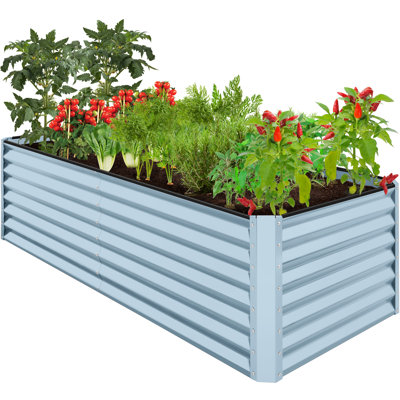2ft Outdoor Metal Raised Garden Bed, Planter Box For Vegetables, Flowers Herbs