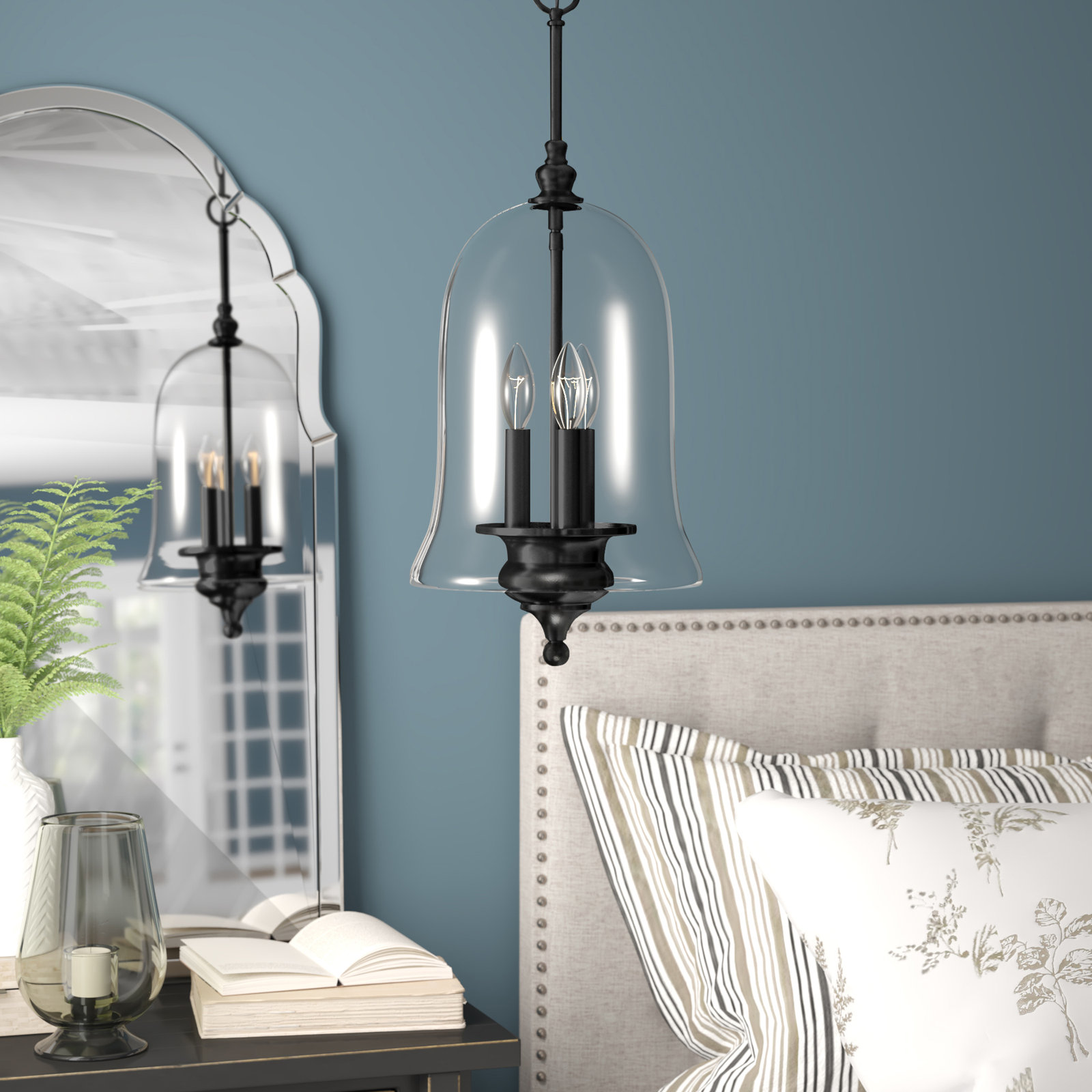 Laurel 3 Light Glass Steel Dimmable Pendant, Matte Black