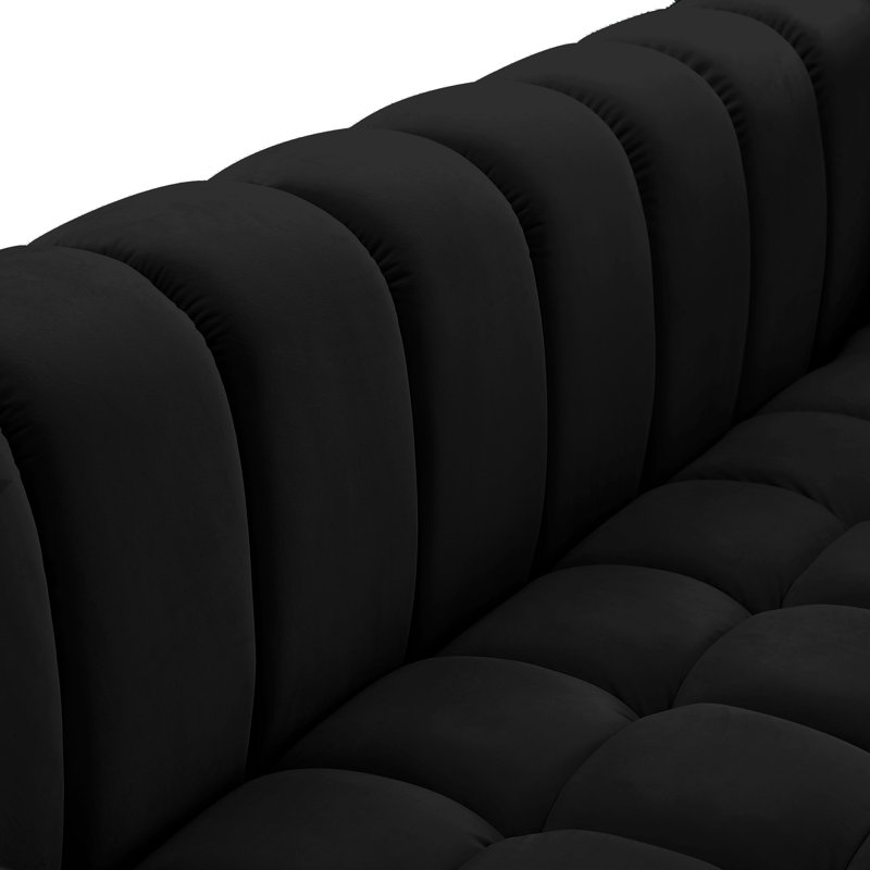 Carlan 91" Velvet Tuxedo Arm Sofa, Black Velvet