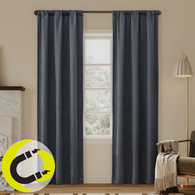 Prescott Herringbone Magnetic Closure 100% Blackout Rod Pocket Curtain Panel