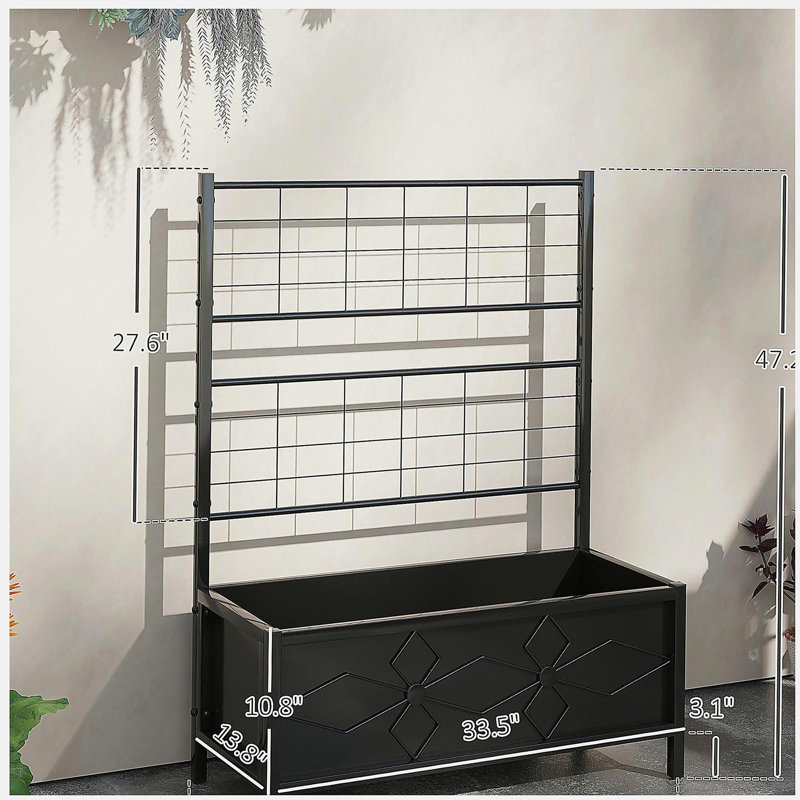 Garden Bed,Outdoor Planter Box Galvanized Raised Garden Bed,with Trellis for Climbing Vines, Black