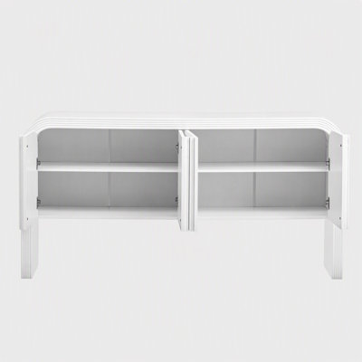 62.2-Inch Wave-Pattern Console Table with 4 Doors and Adjustable Shelf,Curved design Sofa Table Behind Couch,Rustic Narrow Entryway Table
