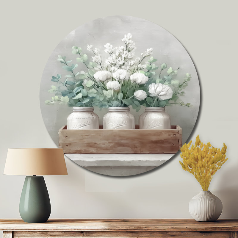 Rustic Farmhouse Peonies - Farm Metal Wall Decor Round, 36" W x 36" H