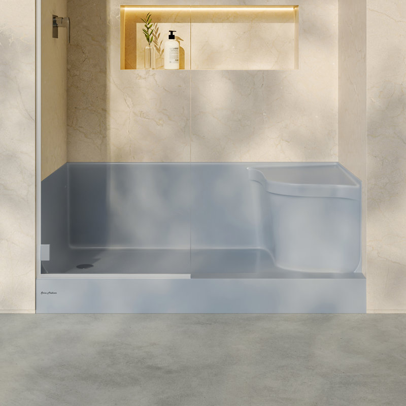 Base de douche 60 po x 32 po avec drain à droite et siège intégré à gauche Aquatique , Gris, Gauche