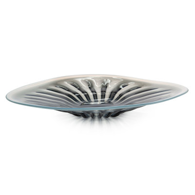 Assiette décorative contemporaine en verre blanc opaque / bleu clair