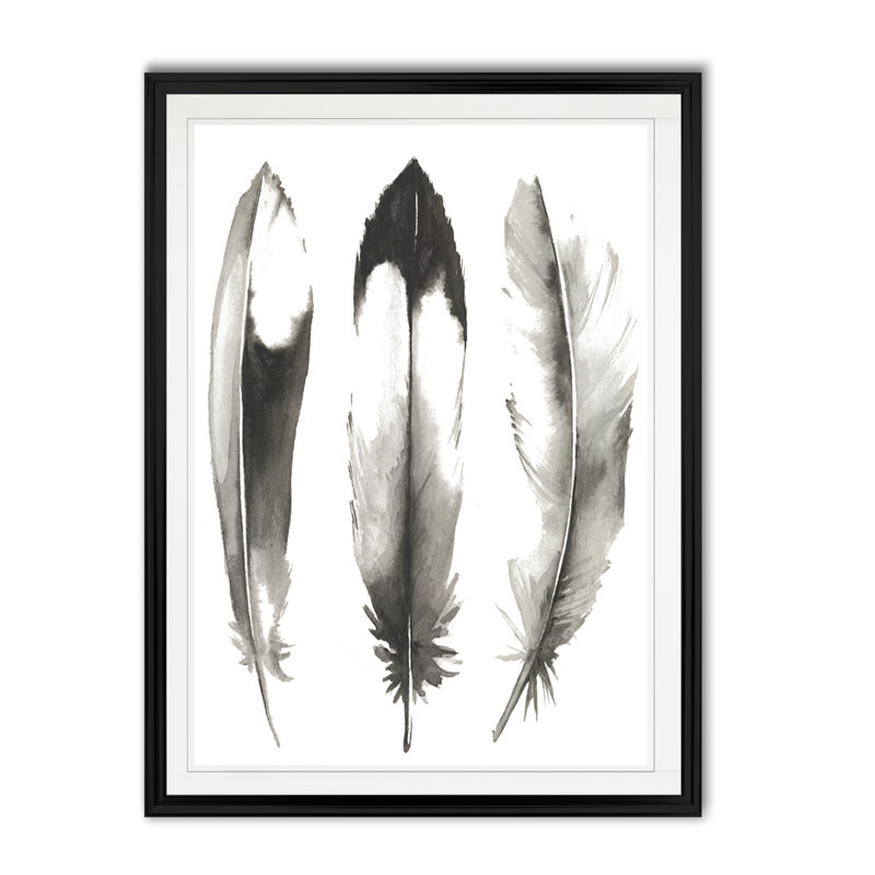 «Watercolor Feathers II», reproduction sur toile, H 18,5 po x l 24,5 po x P 1,5 po, Cadre noir