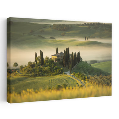 Tuscan Farmhouse Morning Dreamy Peaceful Serene Cypress Landscape Nature Wall Art