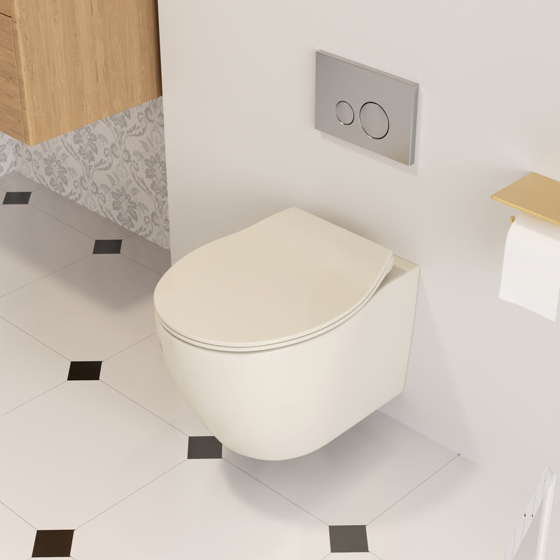 2-Piece Toilet Elongated Dual-Flush Wall Mounted Toilet With Concealed In-Wall Tank (Seat Included), Biscuit