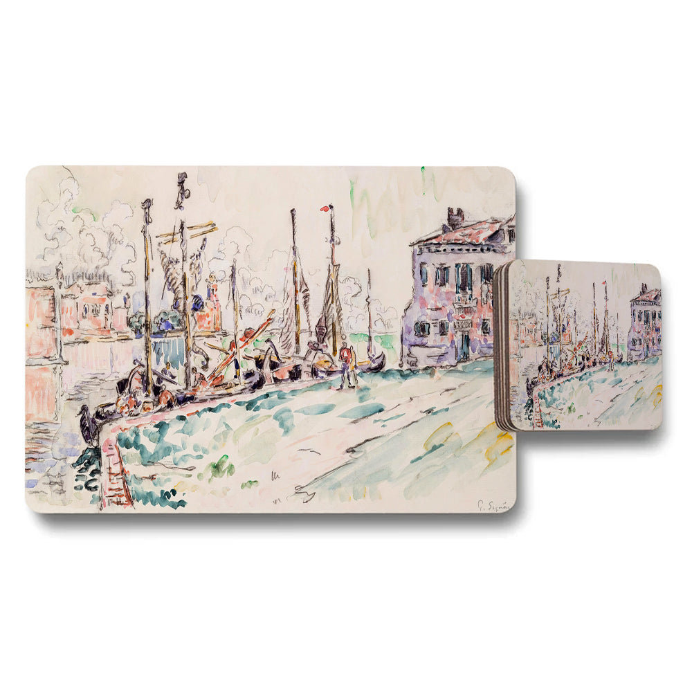 Venetian Canal Watercolor Placemat and Coaster Set