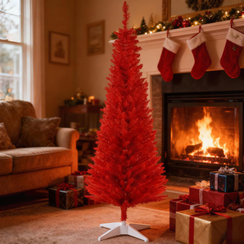 Mince arbre de Noël artificiel avec base blanche détachable pour une décoration des Fêtes sans effort et peu encombrant