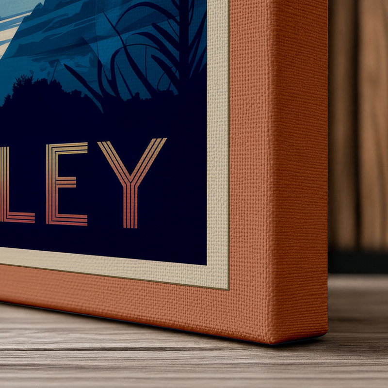 Desert Valley Sunrise Art Deco - Wrapped Canvas, 24x16 - 61.0 x 40.6 cm, Terracotta Border