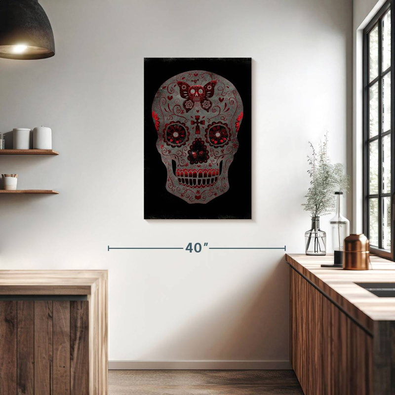 Lelend, jour des morts en rouge, H 36 po x l 24 po