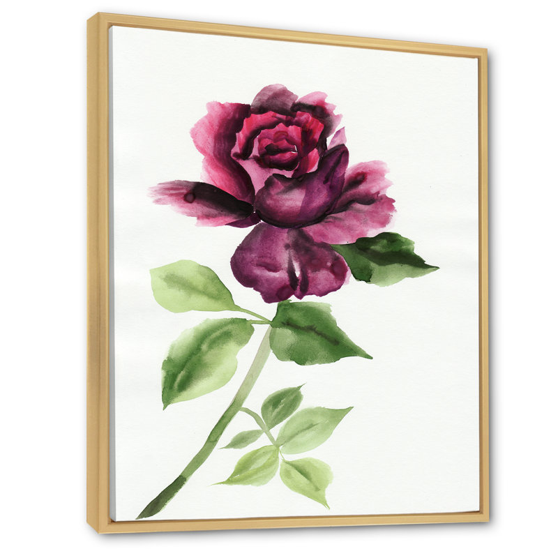 Rose rouge avec bourgeons - Art mural sur toile traditionnel, H 24 po x l 36 po x P 1 po, Toile avec cadre flottant brun