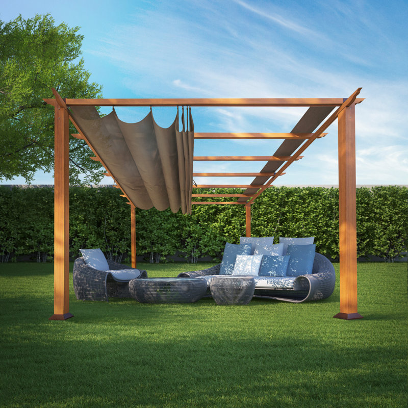 Florence 11 ft. W x 11 ft. D Wood Grain Aluminum Pergola in Canadian Cedar with Convertible Canopy, Cocoa