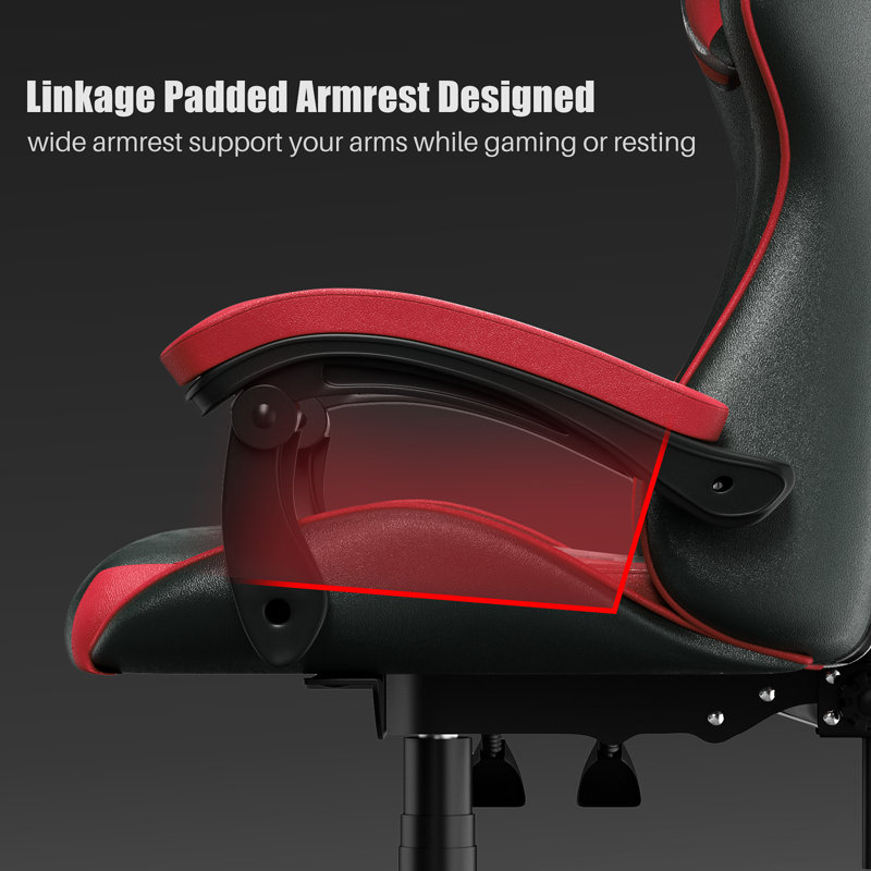 Inbox Zero Stephen Adjustable Reclining Ergonomic Swiveling PC & Racing Game Chair in White, Red/Black