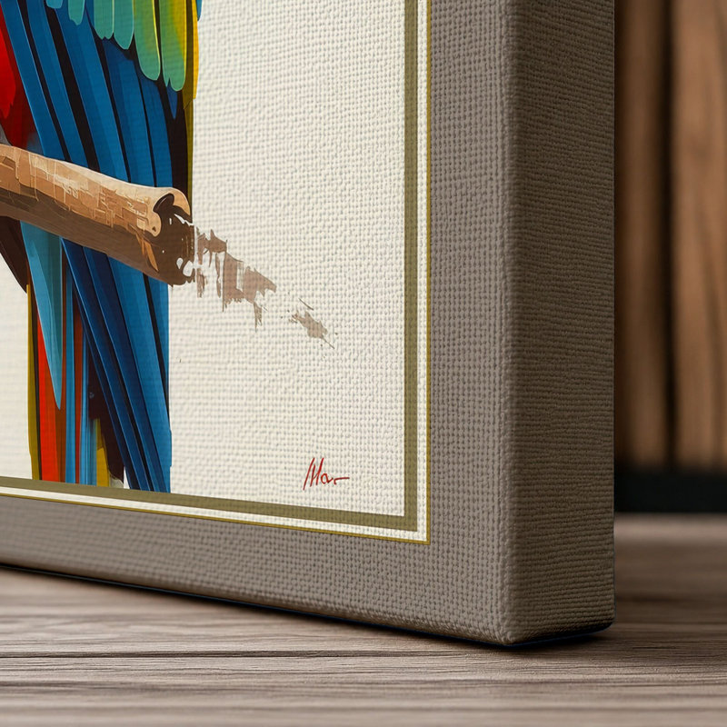 Scarlet Macaw Study Botanical - Wrapped Canvas, 36x24 - 91.4 x 61.0 cm, Taupe Border