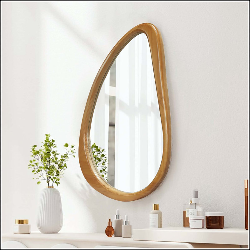 Irregular Teardrop Wooden Wall Mirror