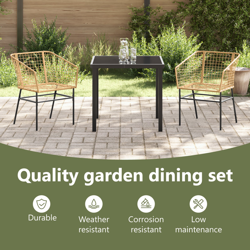  Square 3 - Piece 2 - Person 73Cm L Outdoor Dining Set, Brown