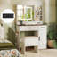 Vanity Desk with Mirror & Power Outlets Dressing Table with 3 Colour lighting