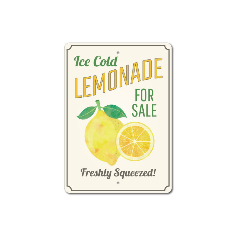 Plaque en aluminium «Ice Cold Lemonade», H 14 po x l 10 po x P 0,04 po