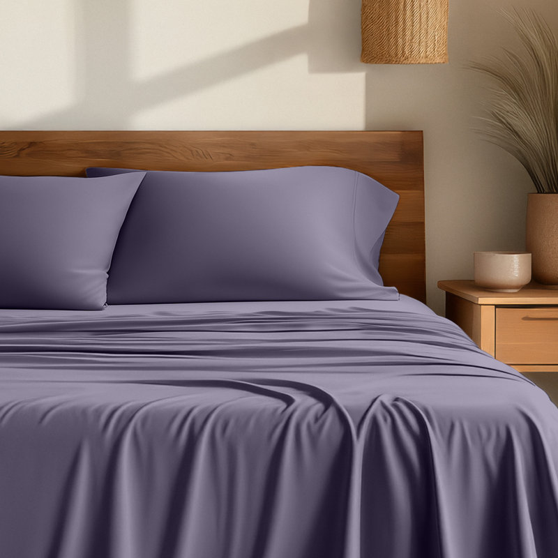 Sheet Set - Rayon from Bamboo, King Sheet Set with 2 Pillowcases, Dusty Purple