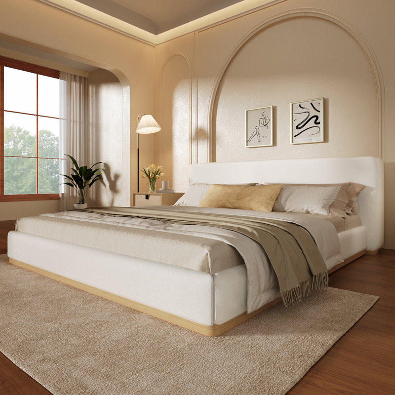 Tate Velvet Upholstered Bed With Padded Headboard & Wooden Slats, King