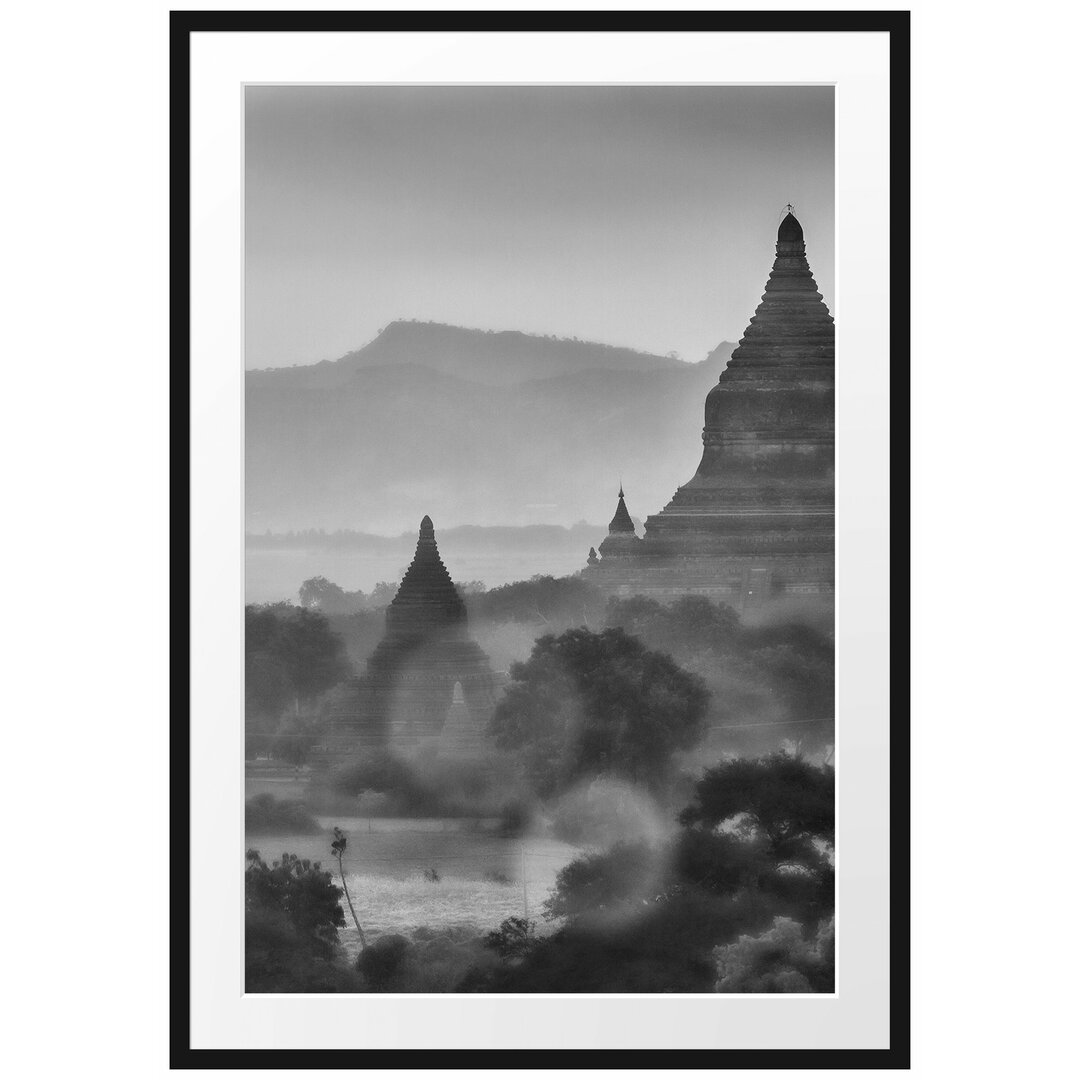 Gerahmtes Poster Buddha Tempel im Sonnenuntergang