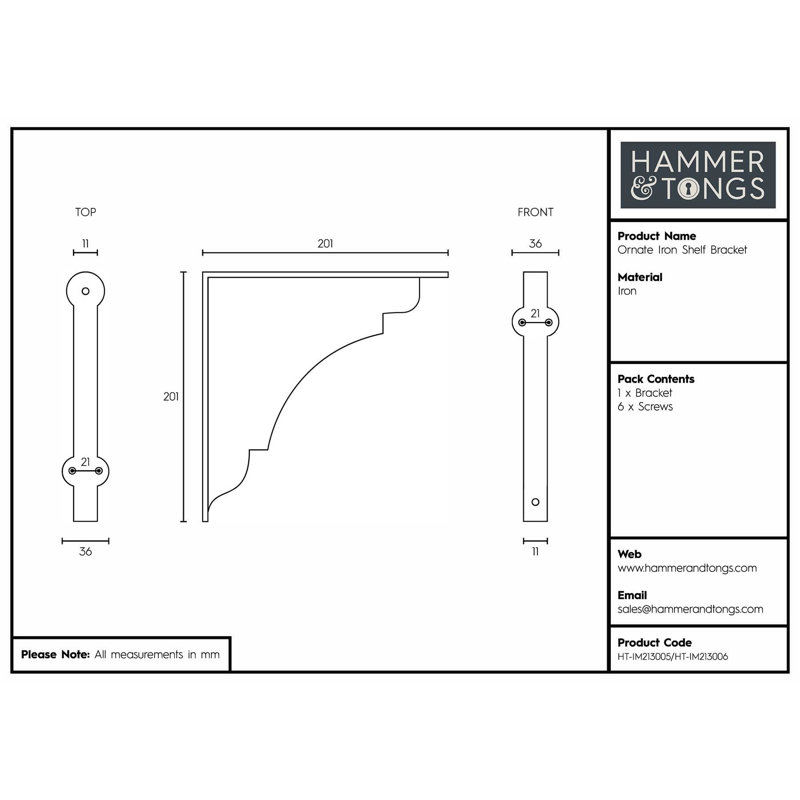 Hammer & Tongs - Ornate Iron Shelf Bracket - D200mm - Black