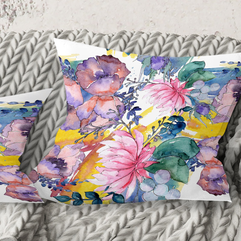 Coussin Retro Floral Botanical V - Mid-Century, 18 po x 18 po