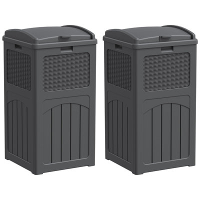 33 Gallon Heavy-Duty Resin Trash Can With Lid, 2-Pack Waterproof UV Resistant Outdoor Garbage Bin For Patio, Garden, Deck & Yard