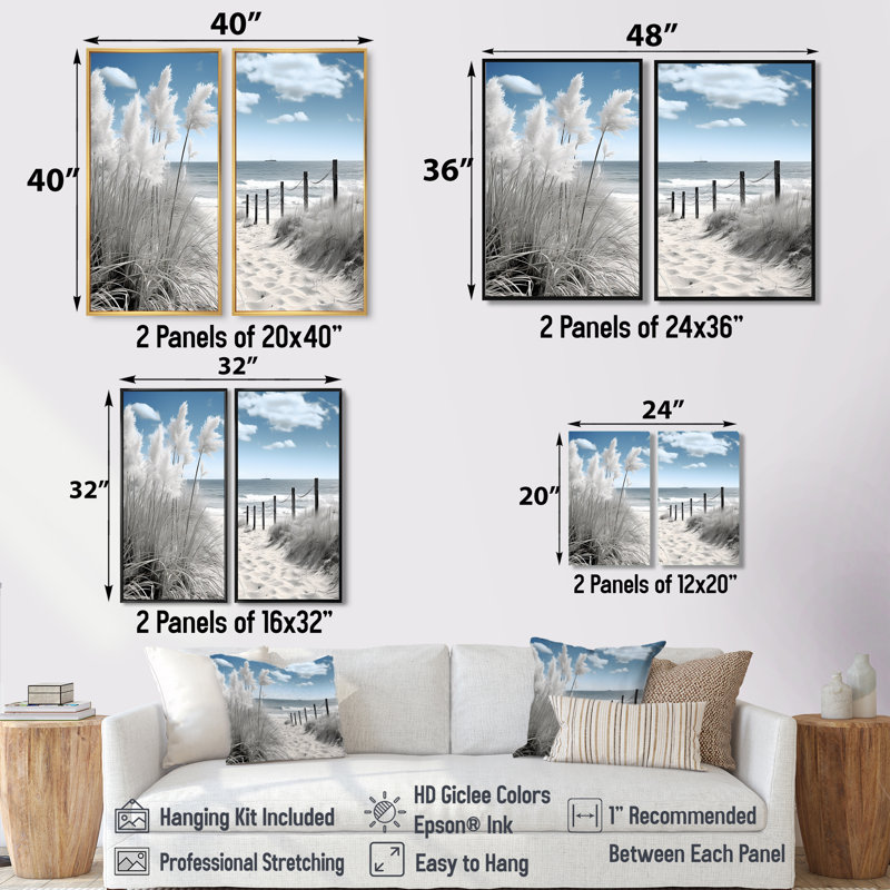 Plage, paysage marin, rêves, chemin II - Coastal Coastal Beach, art mural, H 36 po x l 48 po, Impression encadrée flottante