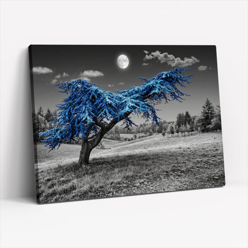 Art mural sur toile Gallery Wrap pour le salon, la chambre à coucher, le bureau ou le vestibule - décoration murale décorative avec arbre bleu
