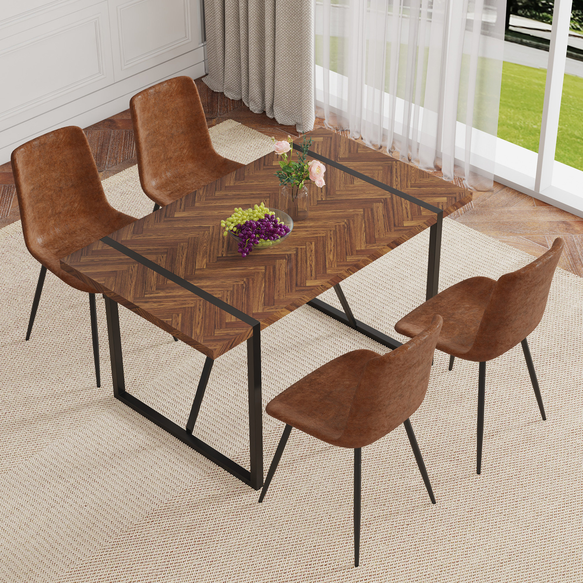 George Oliver Table And Chair Set.A Retro Rectangular Dining Table With ...