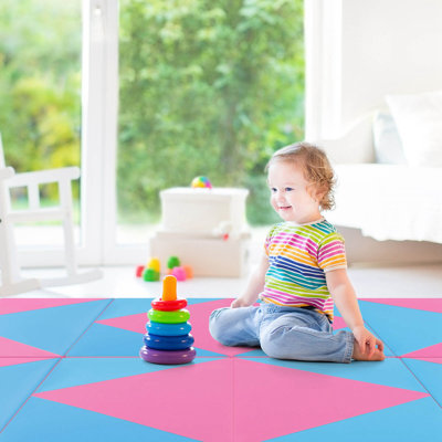 Costway Folding Gymnastics Mat 8' x 4' x 2'' PU Leather Tumbling Exercise Mat Yoga Gym Blue+Black