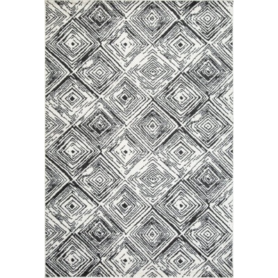 Tapis abstrait en polypropylène / jute tissé à la machine rectangulaire en noir / blanc Zarhiya