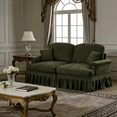 2-Seat Chenille Fabric Cozy Couch Loveseat Sofa with Removable Ruffles Pleats Skirts