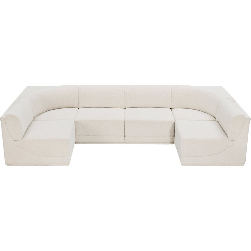 Izick Upholstered U-Shaped Sectional Reversible, Cream Boucle Fabric