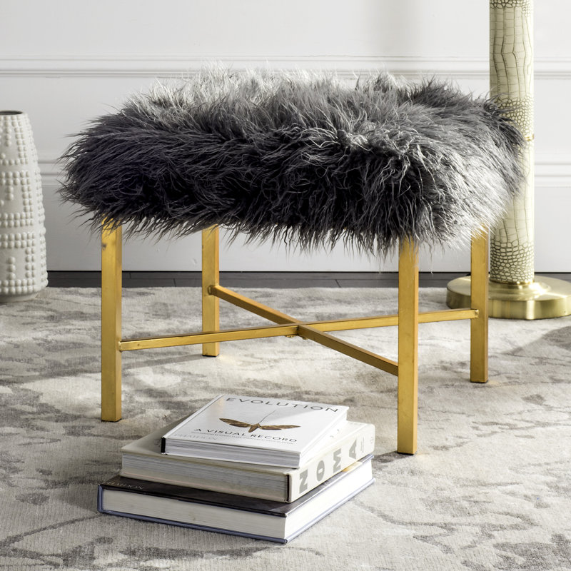 Abraham Faux Sheepskin X- Square Bench, Grey