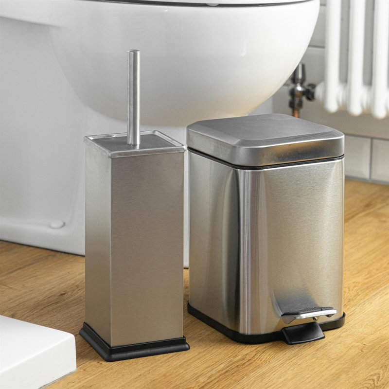 Harbour Housewares 3L Square Bathroom Pedal Bin, Brushed