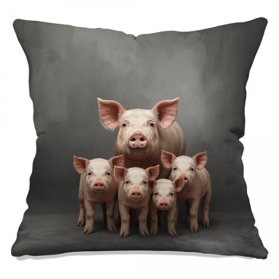 Pig Family Standing Together Double Sided Throw Pillows